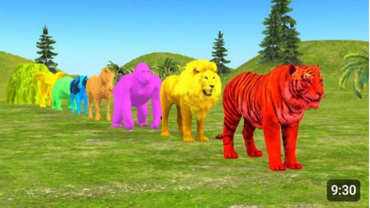 Paint Animals, gorilla, cow, tiger, lion, elephant, fountain crossing animal game