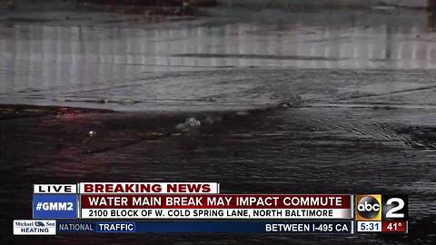 Water main break on W. Cold Spring Lane in N. Baltimore