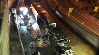 Crews clean up following Lyle Tunnel semi crash