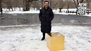 A pure gold cube worth $11.7M is sitting in Central Park with security