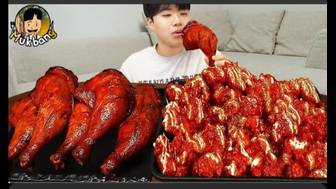 ASMR MUKBANG | Giant BBQ Chicken Drumsticks, black bean noodles, fried egg recipe ! eating