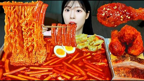 ASMR MUKBANG | Cheese pork chop, carbonara fire noodles,hot dog keju