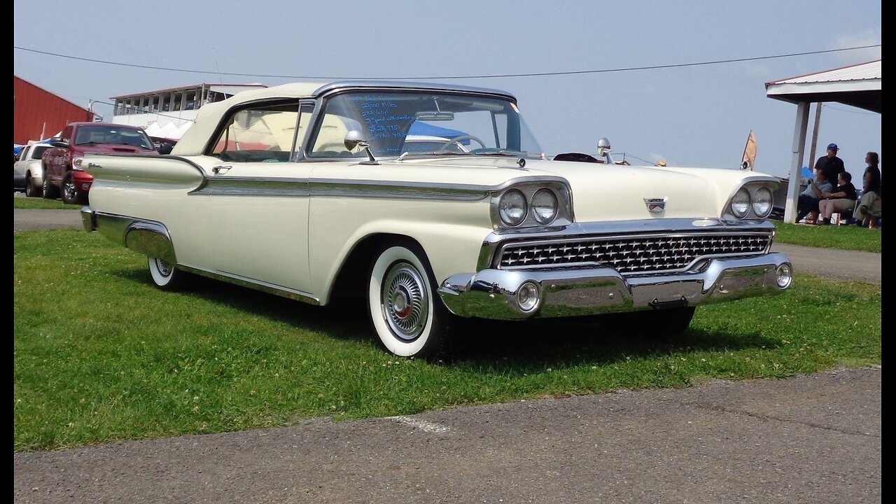 1959 Ford Fairlane 500 Galaxie Convertible in White & Engine Sound - My Car Story with Lou Costabile