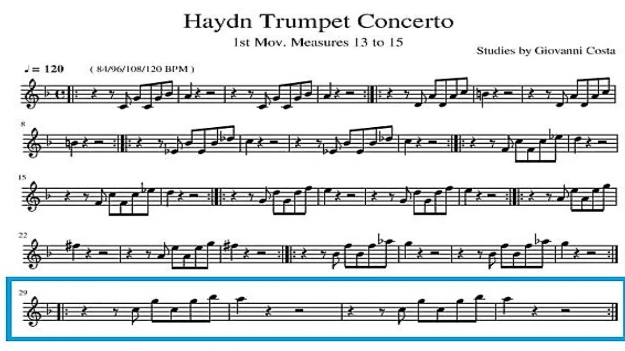 Preparing Haydn Trumpet Concerto - 1st Mov Measures 13 to 15