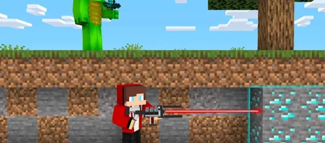 Laser Mining speedrunner vs Hunter in Minecraft
