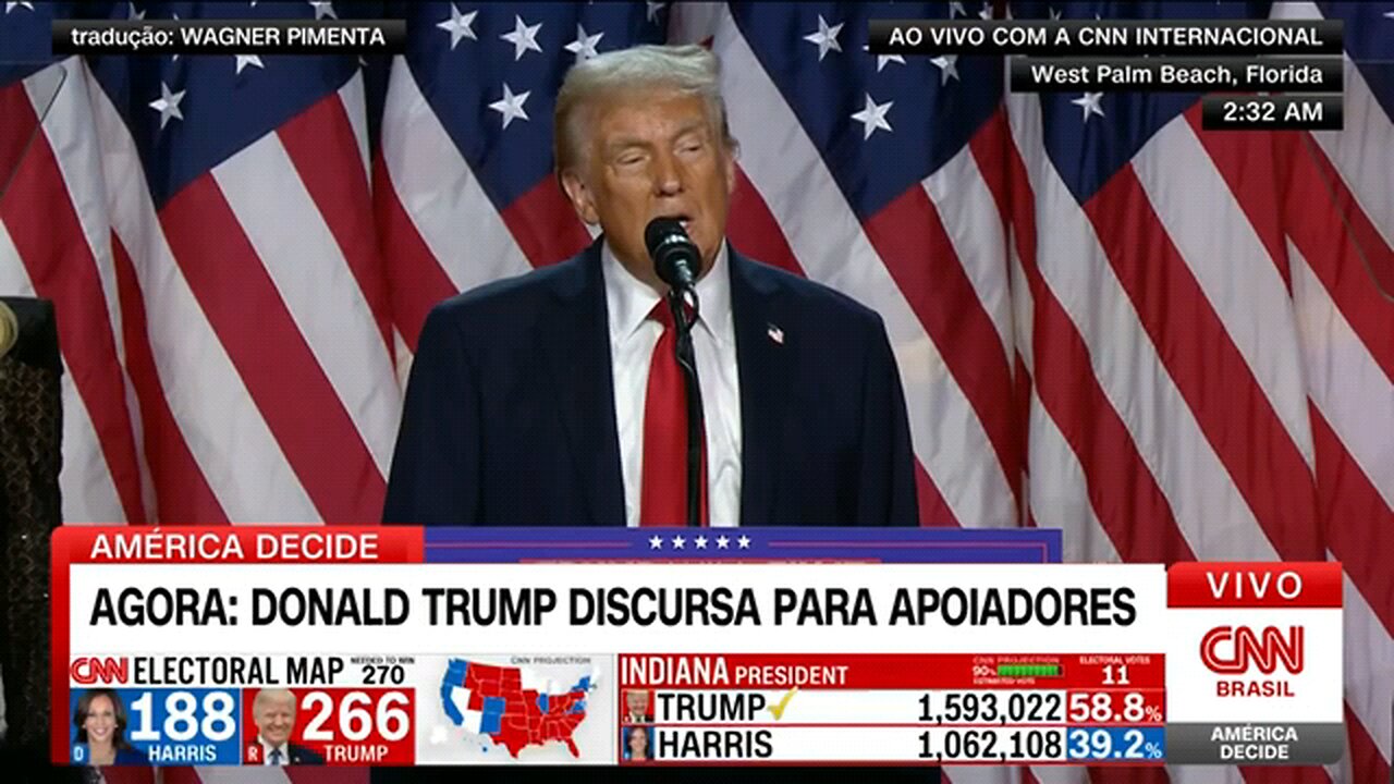 APÓS VITÓRIA DONALD TRUMP FAZ DISCURSO NA FLÓRIDA