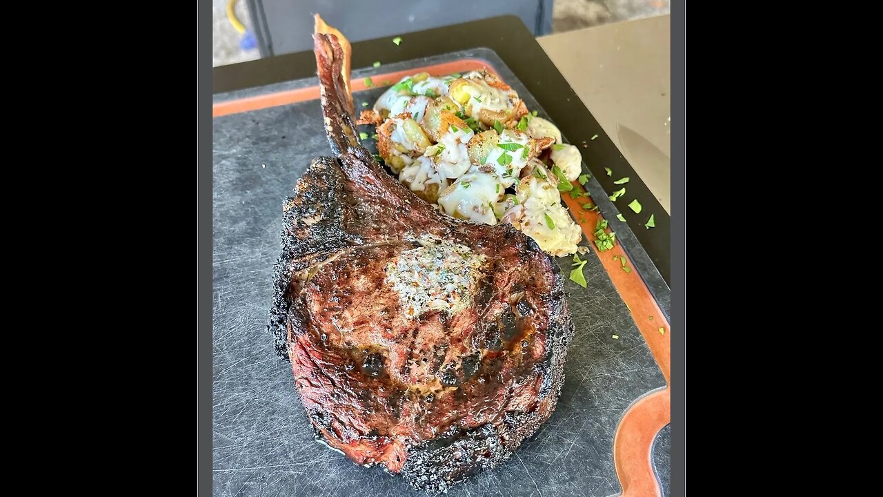 Perfectly Grilled Ribeye Steak with crispy cheese potatoes