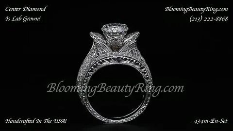 Small Hand Engraved Blooming Beauty Engagement Ring Set With Lab Grown Center Diamond