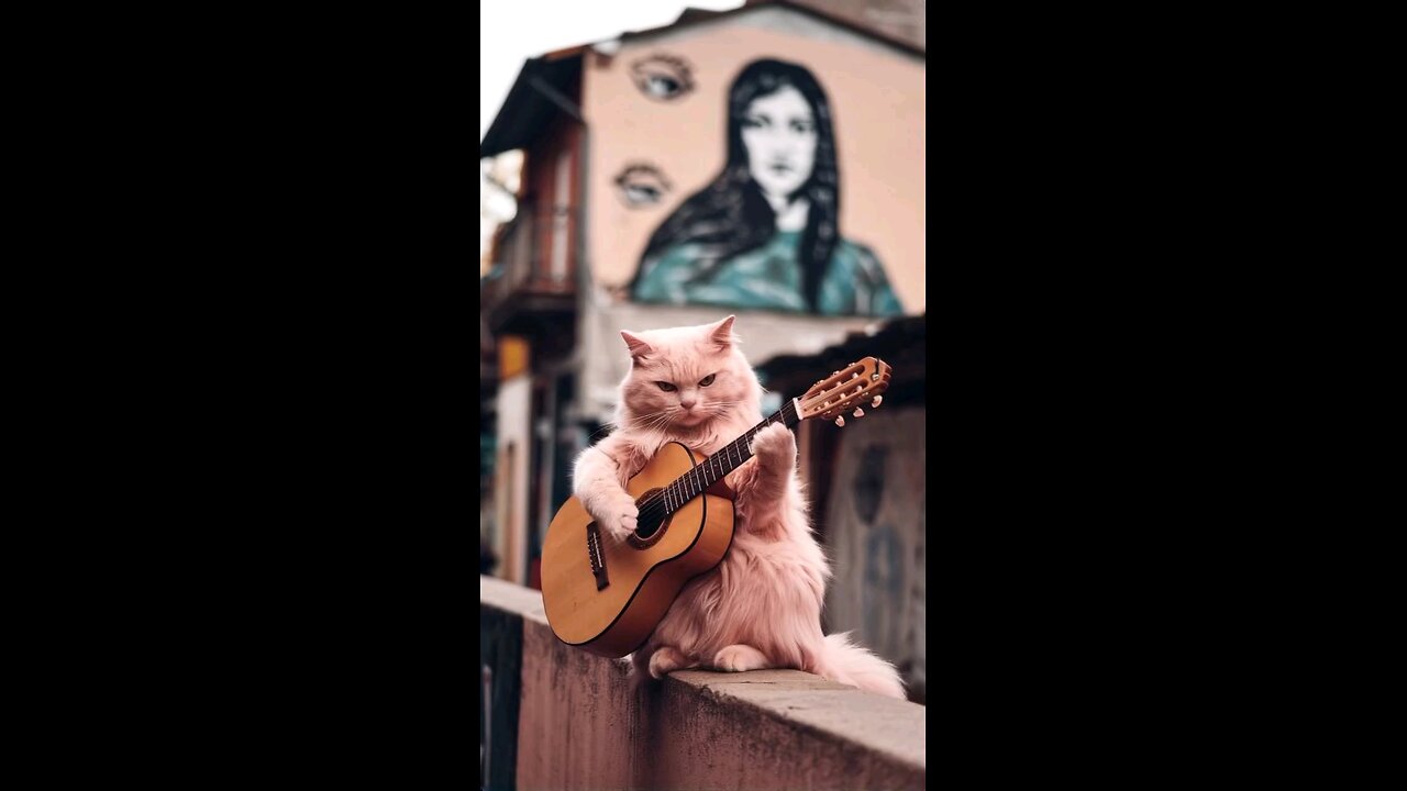 pink Cat Playing guitar ai