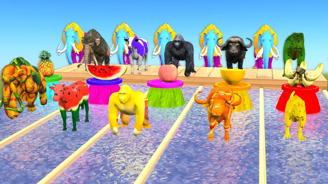 Crossing Fountain Mammoth Lion Elephant Gorilla Cow Zombie Trex Playing Wild Animal Games