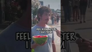 Is Watermelon The Best Fruit? This Guy Thinks So! #fyp #watermelon #fruit #streetinterview #foodtok