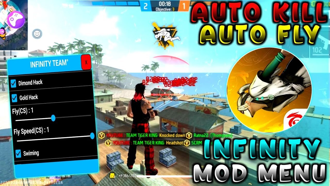 🔥How to Use Mod Menu Tiger Mods in Any Game - 👿 FREE FIRE Auto Fly Aim Bot Video