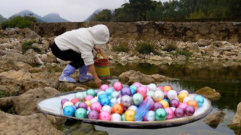 There is a large colorful pearl in the clam that the pearl girl nurtured herself