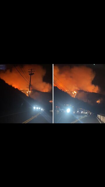 Apocolypic view of hillside during Bond Fire in Orange County