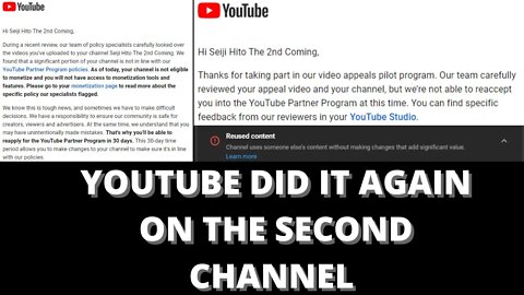 |NEWS| YOUTUBE STRIKES AGAIN.....THIS TIME ON THE SECOND CHANNEL