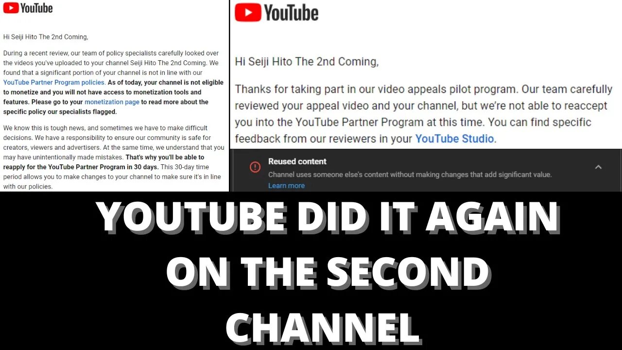 |NEWS| YOUTUBE STRIKES AGAIN.....THIS TIME ON THE SECOND CHANNEL