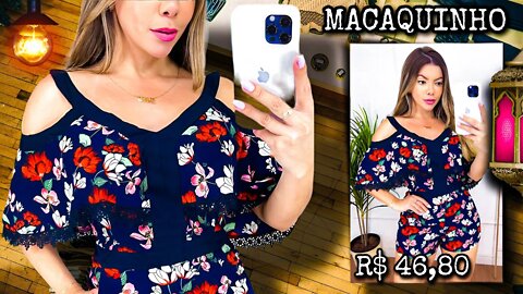 Macaquinho Floral com babado no Busto/ zíper e abertura na parte de trás/ shopee