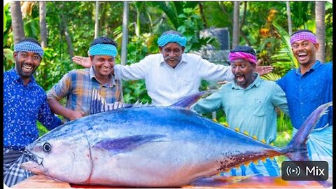 200 POUNDS BIG TUNA FISH | Tuna fish Cutting And Cooking In Villge