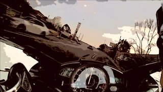 Yamaha R1 vs Lamborghini with Comic Sepia Effect.