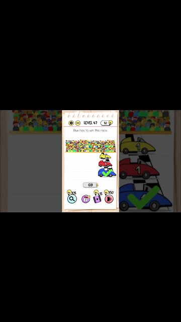 Brain Test Tricky Puzzles Level 47 Blue has to win this race.
