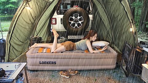 solo camping in heavy rain - Adventure camping in a tent on a flooded floor , ASMR