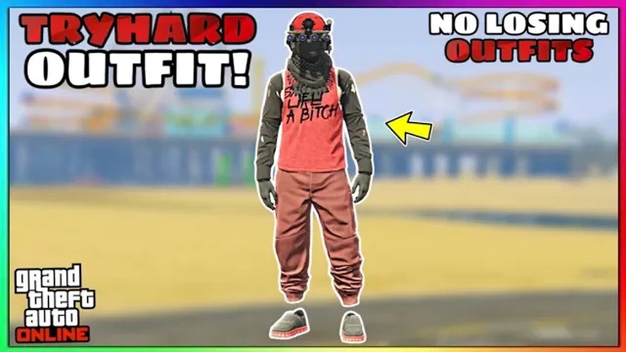 Easy Red Joggers Ripped Shirt Tryhard Modded Outfit (No Transfer) (GTA Online)