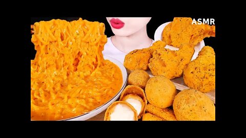 ASMR MUKBANG｜CHEESY CARBO FIRE NOODLES, CHICKEN, CHEESE BALL, CHEESE STICK