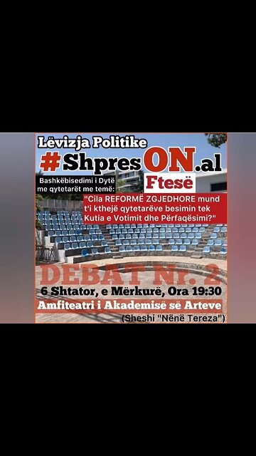 Lëvizja Politike Shpreson fton qytetarët më 6 Shtator 2023, ora 19.30 në një bashkëbisedim nr 2 në Amfiteatrin e Universitetit të Arteve(Sheshi Nënë Tereza) ...