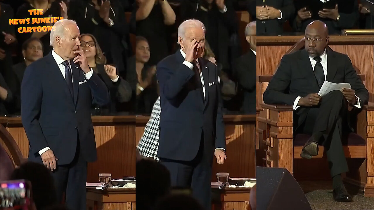 Senile white Biden, who claims he grew up going to the black church, looks very lost and doesn't know what to do in the black church.