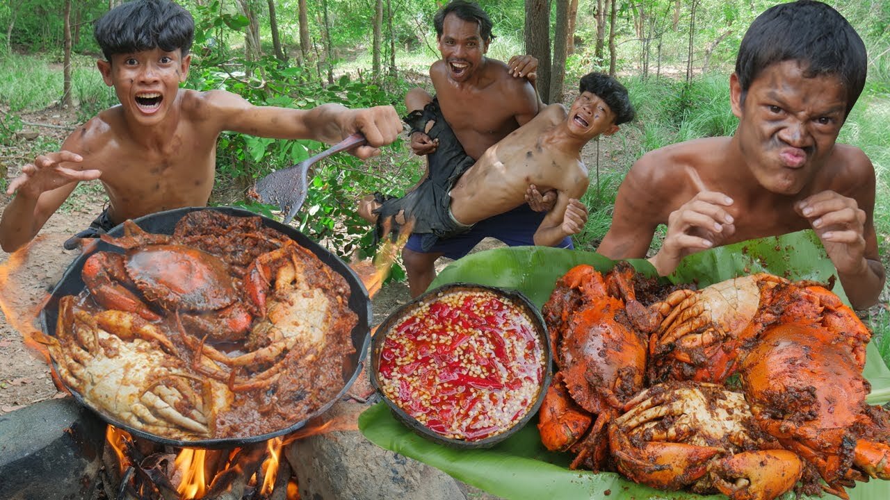 👨‍🍳Cooking crab in jungle😋