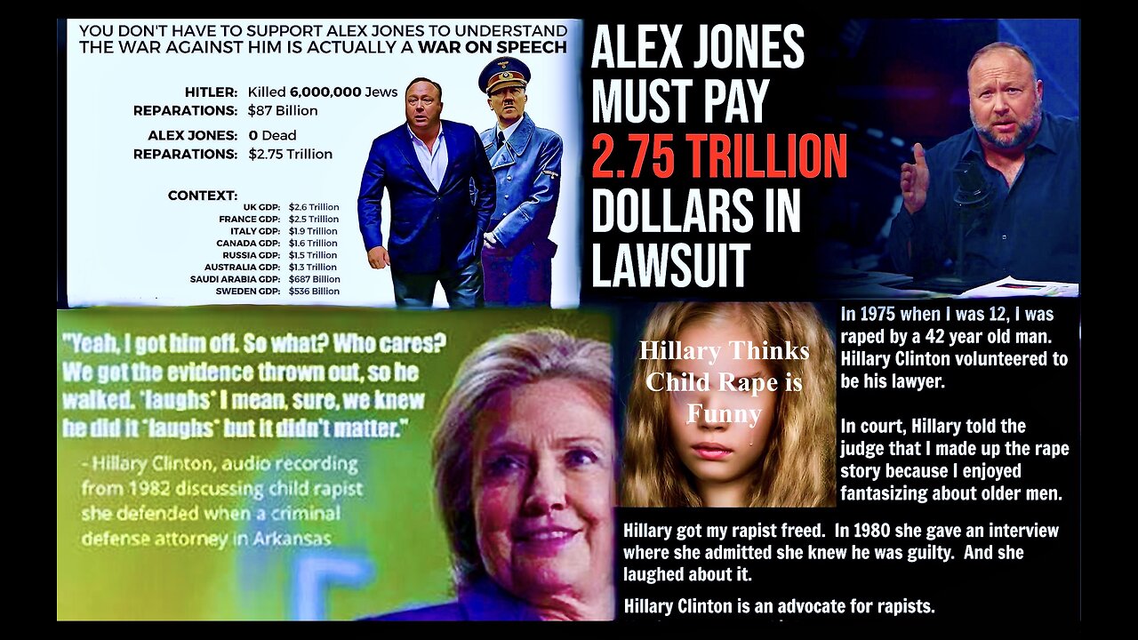 Hillary Clinton Defends Child Rapist - Alex Jones Trillion Dollar Verdict Bank Collapse Coming Soon