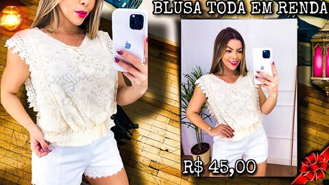 Blusa Feminina Toda em Renda Detalhe em Guipir!