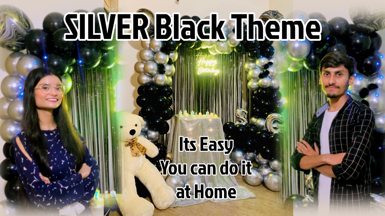 Black & Silver Theme Birthday decoration ideas Sajawat Lobby #diy #decor