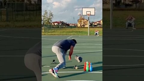 Golf strike of the year!⛳️ 🎳 #trickshot #golf #bowling #strike #shorts