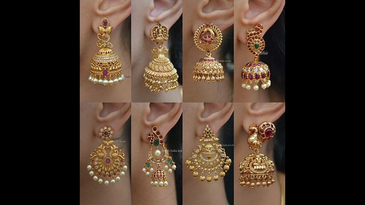 Trending jhumka earrings design collection, Latest designs of gold jhumka earrings, Gold earrings