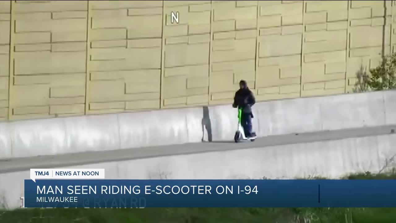 WATCH: Man spotted riding e-scooter down I-94 in Milwaukee