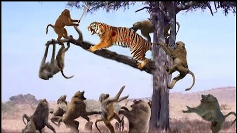 Foolish Tiger Was Teased By A Group Of Baboons To Point Of Crying, But Still Couldn't Do Anything