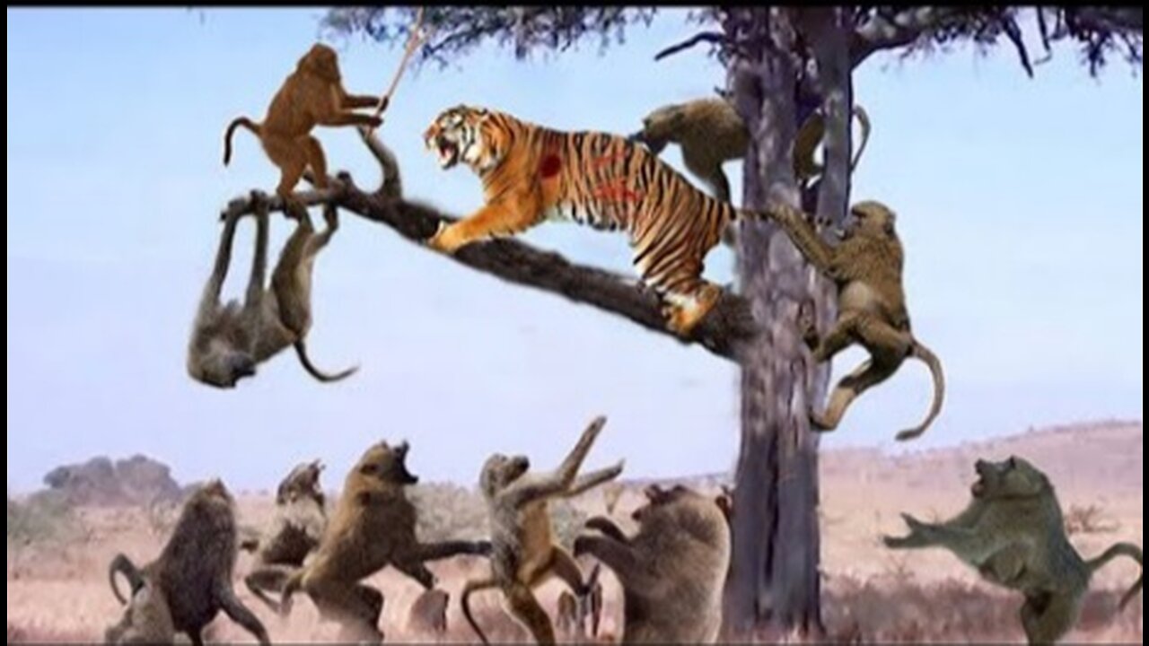 Foolish Tiger Was Teased By A Group Of Baboons To Point Of Crying, But Still Couldn't Do Anything