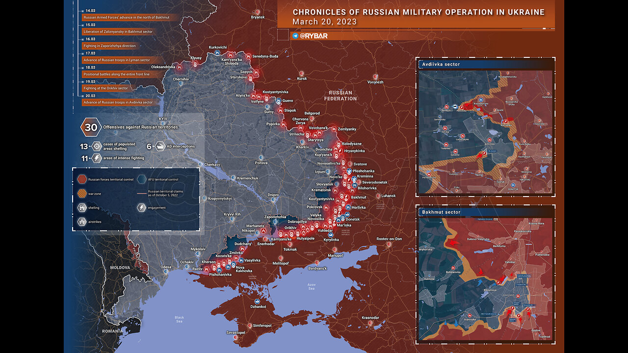 Ukraine Russian War Update, Rybar Map, for March 20, 2023, One last big push for Ukraine