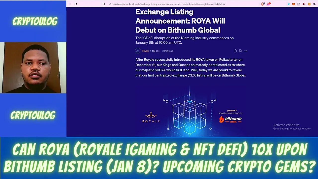 Upcoming Crypto Gems - Can Roya (Royale Finance DEFI) 10X Upon Bithumb Listing, Jan 8?