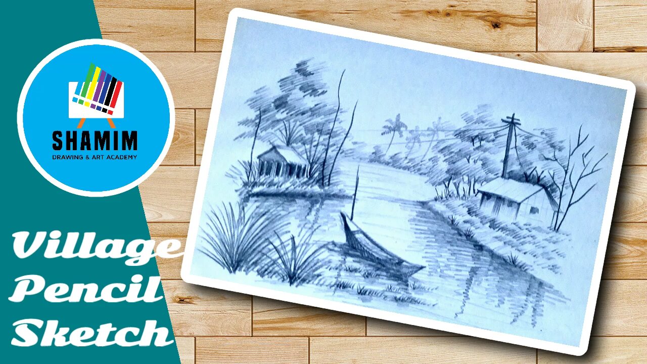 Landscape drawing in pencil | village scenery drawing | house drawing step by step for beginners