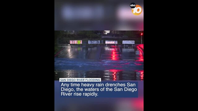 Heavy rain pounded San Diego County forcing the closure of streets around Mission Valley