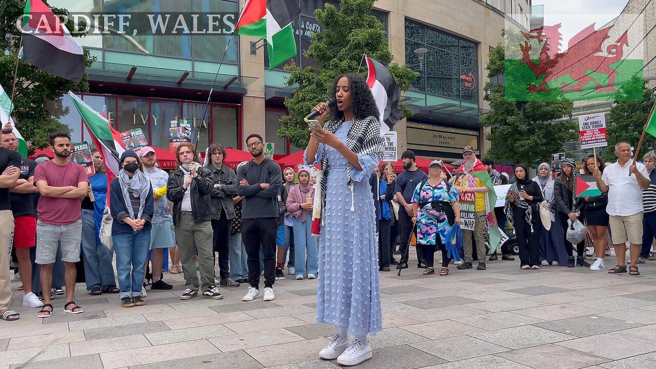 March for Sudan and Palestine, Central Library, Cardiff