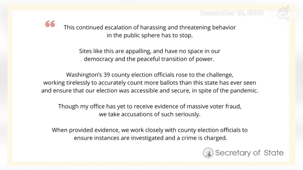 Washington Secretary of State angry over website that threatened elections officials