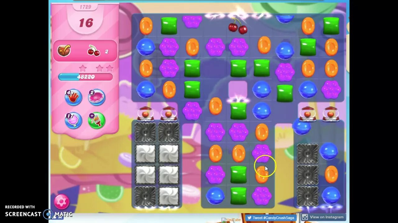 Candy Crush Level 1729 Audio Talkthrough, 2 Stars 0 Boosters