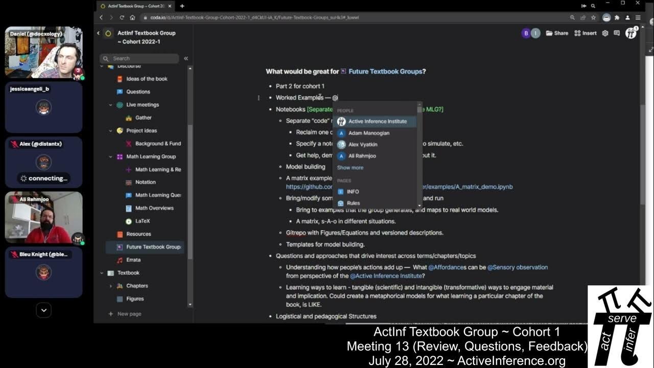 ActInf Textbook Group ~ Cohort 1 ~ Meeting 13 (Feedback, Next steps, Projects)