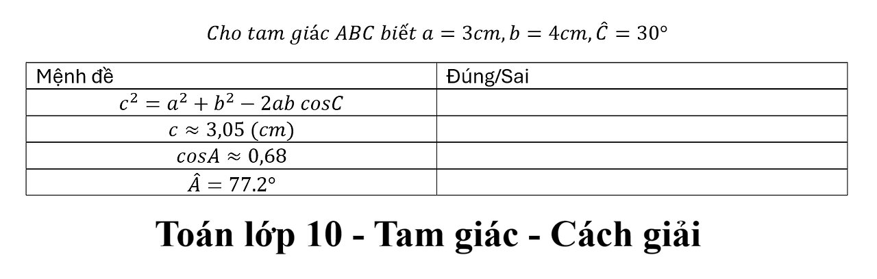 Toán 10: Tam Giác: Nhận định đúng/sai