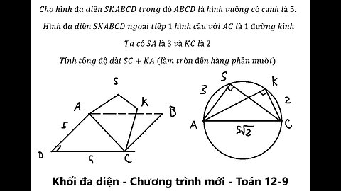 Toán 9-12: (Chương trình mới): Cho hình đa diện SKABCD trong đó ABCD là hình vuông có cạnh là 5