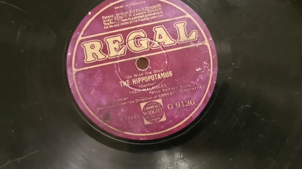 The Hippopotamus ~ Fred Walmsley with Ralfini's Band ~ Regal 78rpm ~ HMV 145 Bijou Grand Gramophone