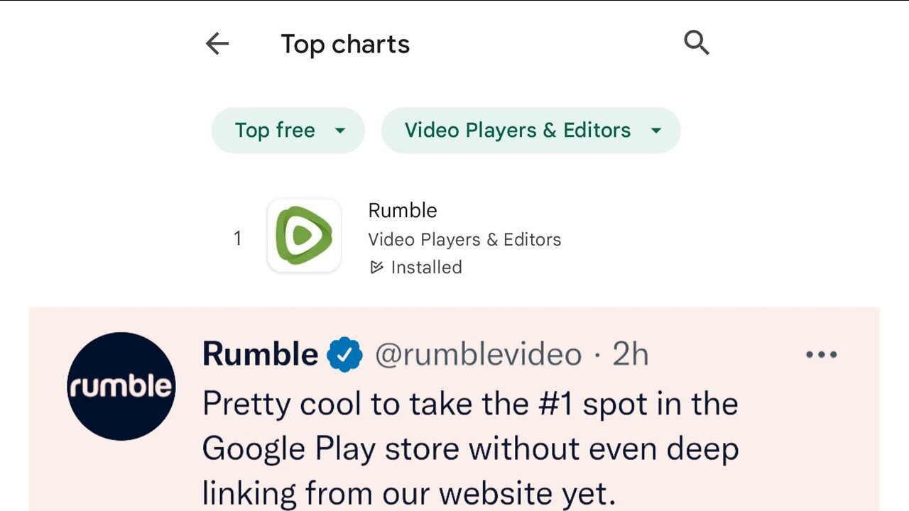 Rumble take the #1 spot in the Google Play store